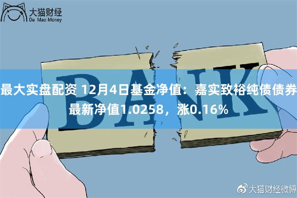 最大实盘配资 12月4日基金净值：嘉实致裕纯债债券最新净值1.0258，涨0.16%